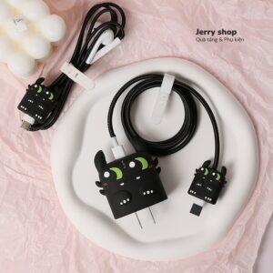 Bộ phụ kiện Vỏ bọc bảo vệ củ sạc dây cáp sạc cốc sạc cho bộ sạc Iphone 18W 20W chống trầy và hỏng + Bộ Rồng Đen+Dây