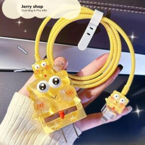 Bộ phụ kiện Vỏ bọc bảo vệ củ sạc dây cáp sạc cốc sạc cho bộ sạc Iphone 18W 20W chống trầy và hỏng + Bộ Bọt Biển Vàng