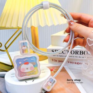 Bộ phụ kiện Vỏ bọc bảo vệ củ sạc dây cáp sạc cốc sạc cho bộ sạc Iphone 18W 20W chống trầy và hỏng + Bộ Chó T14dog