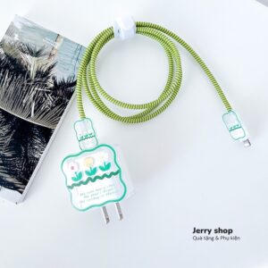 Bộ phụ kiện Vỏ bọc bảo vệ củ sạc dây cáp sạc cốc sạc cho bộ sạc Iphone 18W 20W chống trầy và hỏng + Bộ Hoa Hồng Vàng