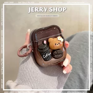 Case airpods cafe đen gấu nữ