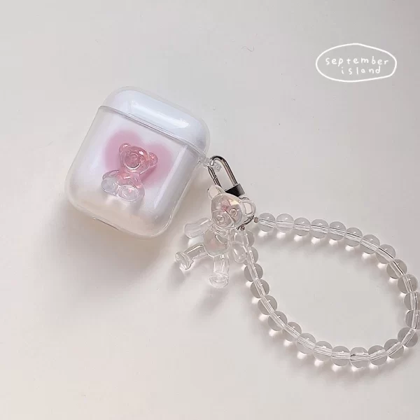 Case Airpods Gấu vẽ tim hồng