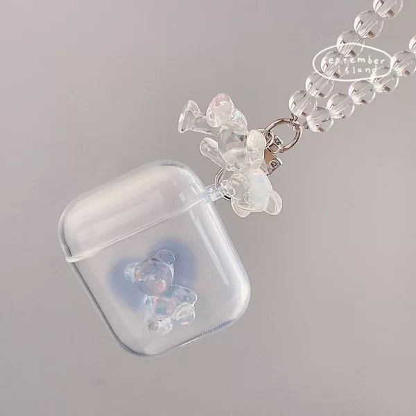Case Airpods Gấu Vẽ Tim Xanh