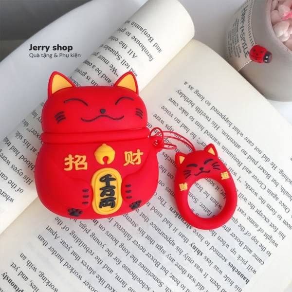 Case Airpods mèo thần tài đỏ