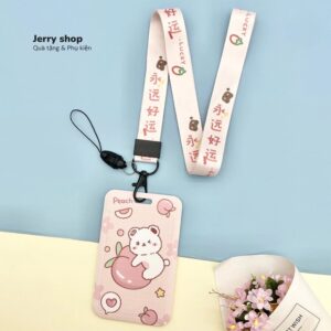Dây đeo thẻ mẫu Gấu Peach dây